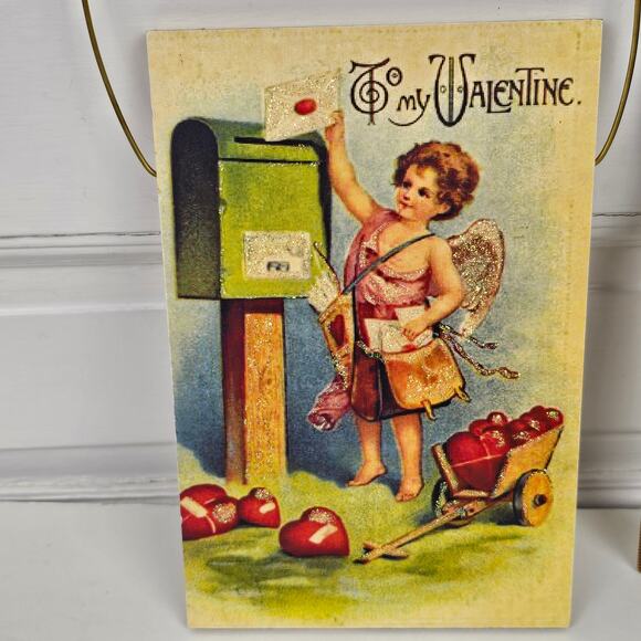 Victorian Valentine sign decor To My Valentine cupid at Post box 6.25 x 9.5 - Picture 1 of 3